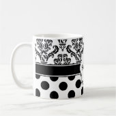 Black  Damask Cute Polka Dots Koffiemok (Links)