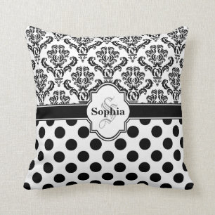 Black Damask Cute Polka Dots Kussen
