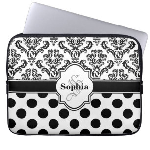 Black  Damask Cute Polka Dots Laptop Sleeve