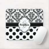 Black Damask Cute Polka Dots Muismat (Met muis)