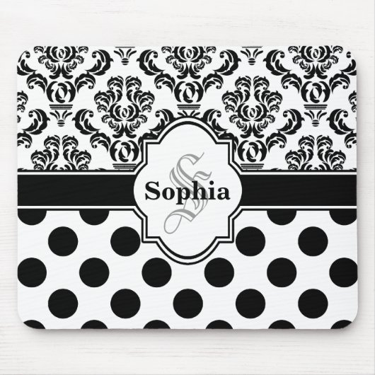 Black Damask Cute Polka Dots Muismat (Voorkant)