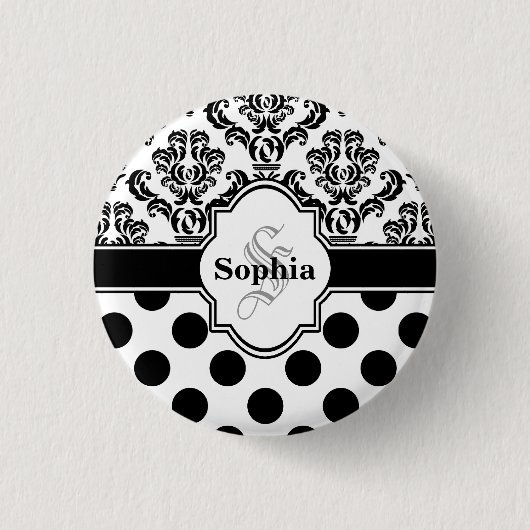 Black Damask Cute Polka Dots Ronde Button 3,2 Cm (Voorkant)