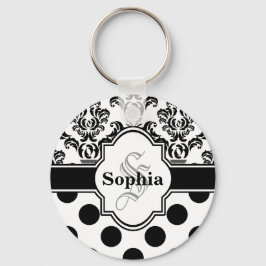 Black  Damask Cute Polka Dots Sleutelhanger