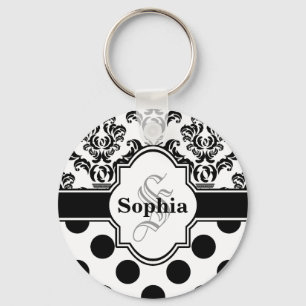 Black Damask Cute Polka Dots Sleutelhanger