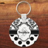 Black  Damask Cute Polka Dots Sleutelhanger (Voorkant)