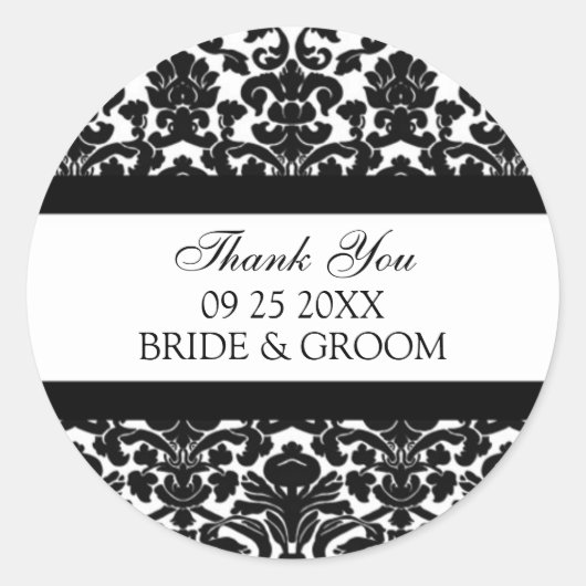 Black Damask Dank u bruiloft gunst Labels (Voorkant)