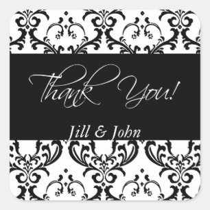 Black Damask Dank u bruiloft gunst Stickers