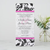 Black Damask Deep Pink Trim Weddenschap Kaart (Staand voorkant)