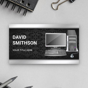 Black Damask Desktop PC Computer Repair Technician Visitekaartje