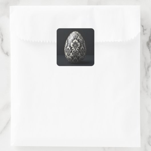 Black Damask Easter Egg Vierkante Sticker (Tas)