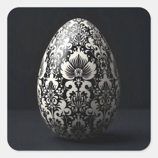 Black Damask Easter Egg Vierkante Sticker (Voorkant)
