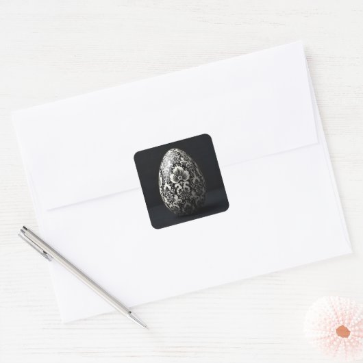Black Damask Easter Egg Vierkante Sticker (Envelop)