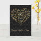 Black Damask en Gold Floral Heart-Moederdag Kaart (Gele Bloem)