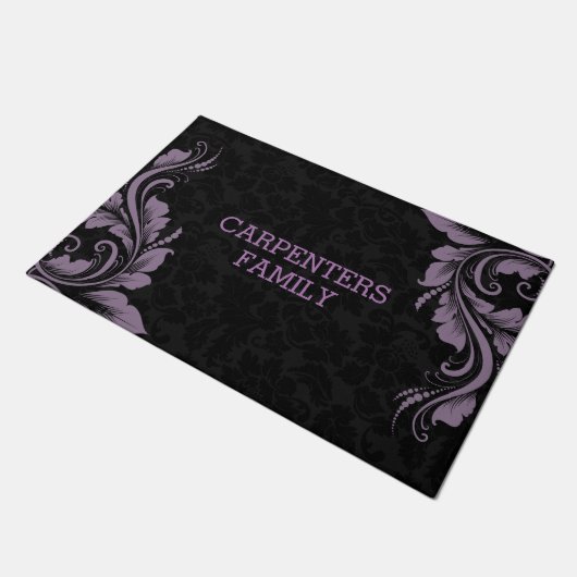 Black Damask en Paarse Floral Lace Deurmat (Schuin)
