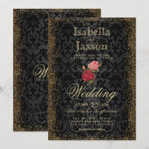 Black Damask en Rozen uitnodiging