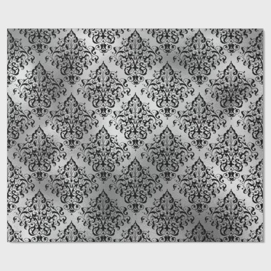 Black Damask en Silver Cadeaupapier (Vlak)