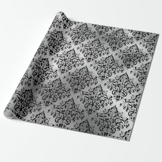 Black Damask en Silver Cadeaupapier (Uitgerold)