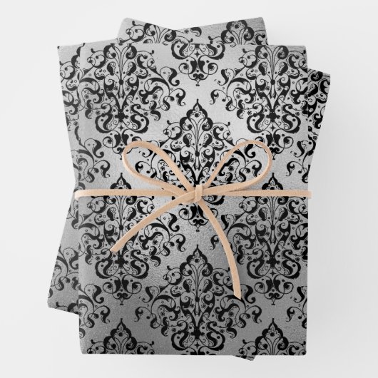 Black Damask en Silver Inpakpapier Vel (In situ)