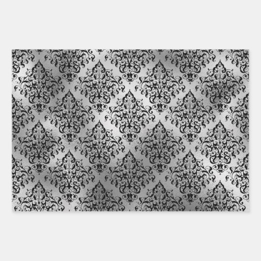 Black Damask en Silver Inpakpapier Vel (Voorkant)
