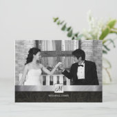 Black Damask en Silver Modern Rehearsal Dinner Kaart (Staand voorkant)