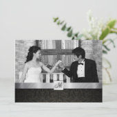 Black Damask en Silver Modern Wedding Invites Kaart (Staand voorkant)