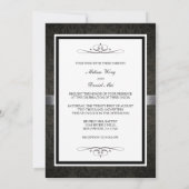 Black Damask en Silver Modern Wedding Invites Kaart (Achterkant)