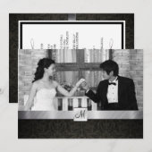 Black Damask en Silver Modern Wedding Invites Kaart (Voorkant / Achterkant)