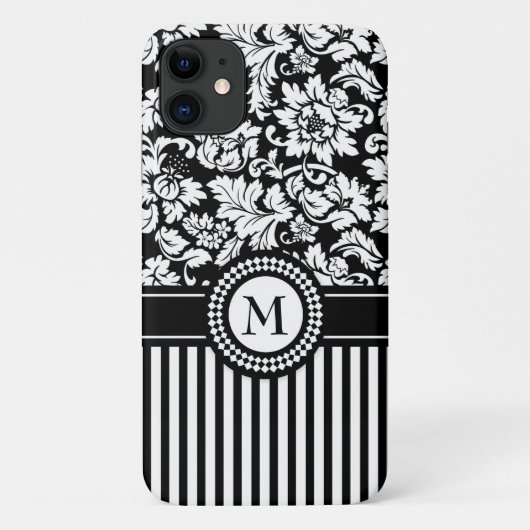 Black Damask en Stripes Case-Mate iPhone Case (Achterkant)