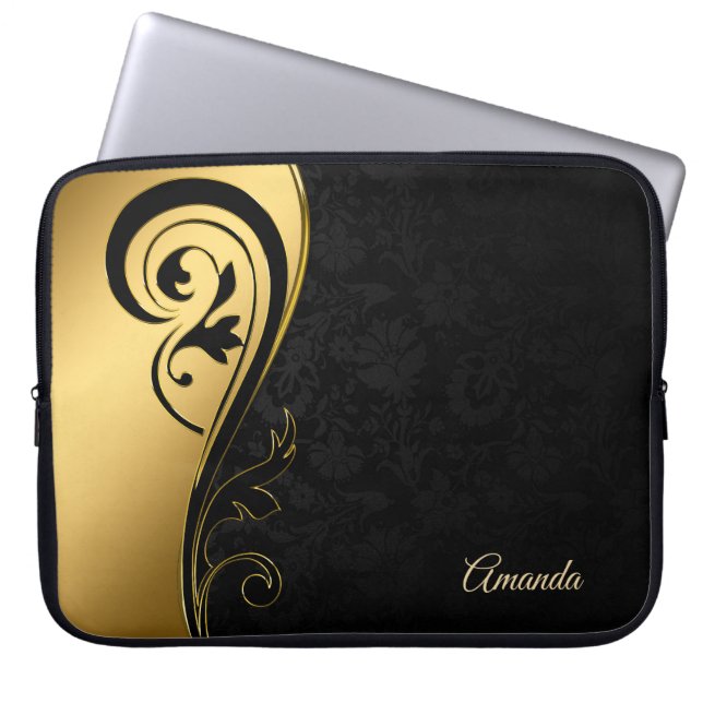 Black Damask en Swirl Laptop Sleeve (Voorkant)