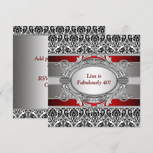 Black Damask Fabulous 40ste verjaardagsfeestje Kaart (Voorkant / Achterkant)