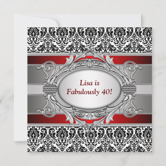 Black Damask Fabulous 40ste verjaardagsfeestje Kaart (Voorkant)