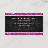 Black Damask Faux Hot Pink Glitter Royal Crown Visitekaartje (Achterkant)