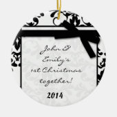 Black Damask Filigree Persoonlijke naam Keramisch Ornament (Voorkant)