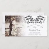 Black  Damask Floral Flourish Photo Wedding Bedankkaart (Voorkant)