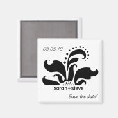 Black Damask Flower Sla de datum op Magneet (Voorkant / Achterkant)