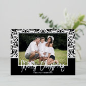 Black Damask Folie Holiday Card Feestdagenkaart (Staand Voorkant)