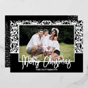 Black Damask Folie Holiday Card Feestdagenkaart