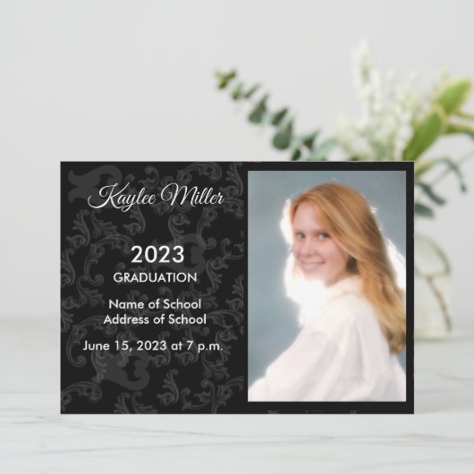 Black Damask Formal Afstuderen Announement Aankondiging (Staand voorkant)