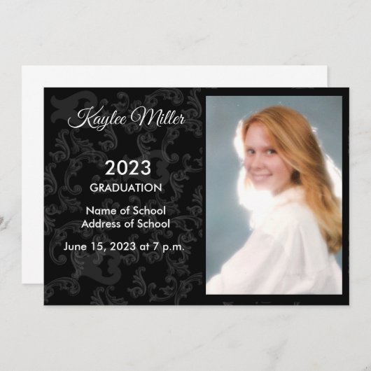 Black Damask Formal Afstuderen Announement Aankondiging (Voorkant / Achterkant)