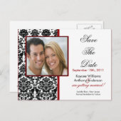 Black Damask Foto Opslaan van de datum BRIEFKAART! Aankondigingskaart (Voorkant / Achterkant)