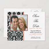 Black Damask Foto Opslaan van de datum BRIEFKAART! Aankondigingskaart (Voorkant / Achterkant)