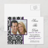 Black Damask Foto Opslaan van de datum BRIEFKAART! Aankondigingskaart (Voorkant / Achterkant)