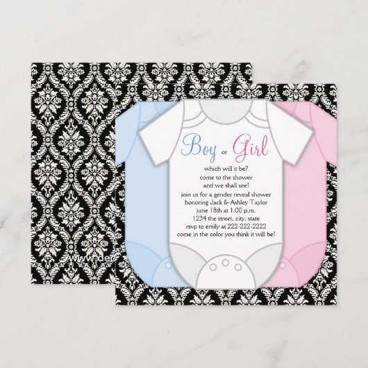 Black Damask Gender Reveal Kaart (Voorkant / Achterkant)
