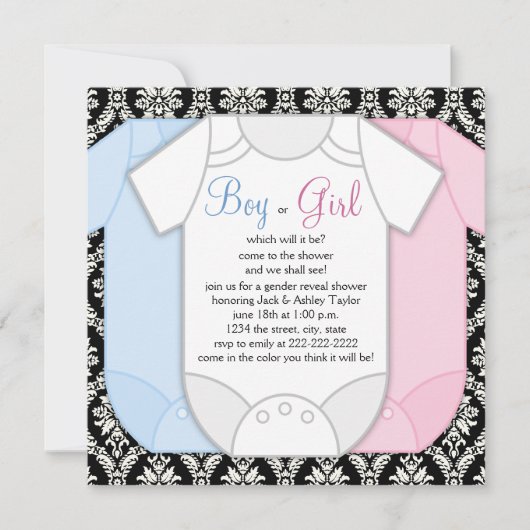 Black Damask Gender Reveal Kaart (Voorkant)