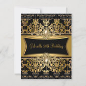 Black Damask Gold 50th Birthday Party Pearl Kaart (Voorkant)