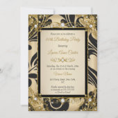 Black Damask Gold Beige Photo Birthday Party Kaart (Voorkant)