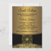 Black Damask Gold Classy Sweet Sixteen Party Kaart (Voorkant)