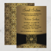 Black Damask Gold Classy Sweet Sixteen Party Kaart (Voorkant / Achterkant)