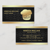 Black Damask Gold Foil Homemade Cupcake Bakkerij Visitekaartje (Voorkant / Achterkant)