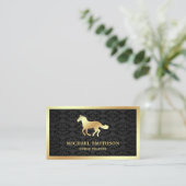 Black Damask Gold Foil Paardrijden Instructeur Visitekaartje (Staand voorkant)